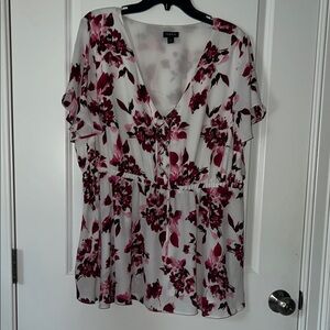 Torrid Pink and White Floral Peplum Blouse